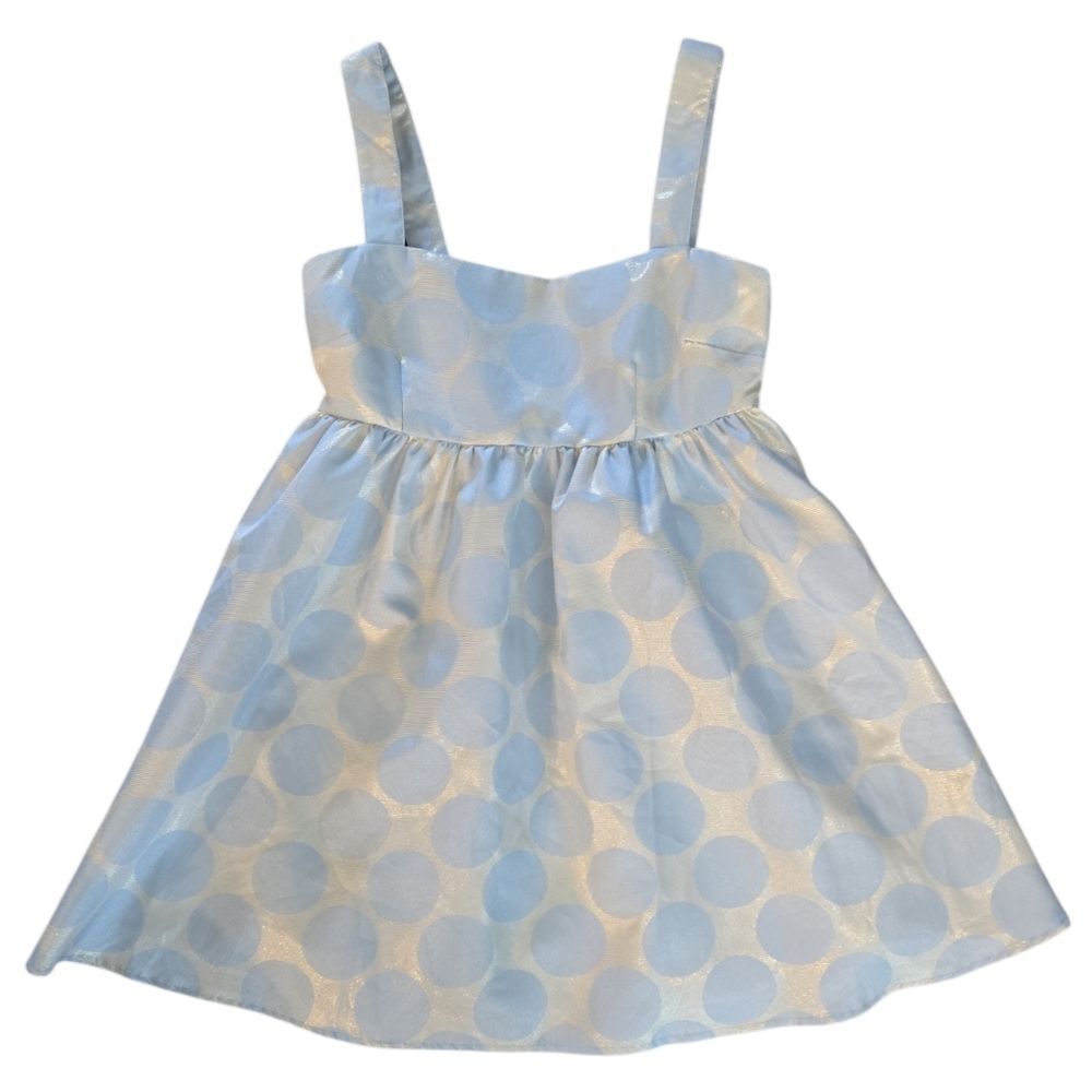 NWT FOREVER 21 LIGHT BLUE METALIC POLKADOT FIT AND FLARE DRESS SZ.SM